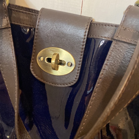 Boden Navy Vinyl Leather London Printed Tote Bag - Picture 2 of 6